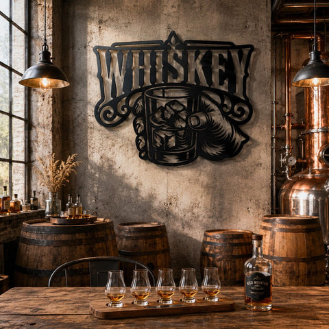 Whiskey Laser SVG | Bourbon Glass Laser Cut File | CNC Plasma Cut Design | Rustic Bar Decor | Whiskey Lover Sign SVG HappyDesignStudio 