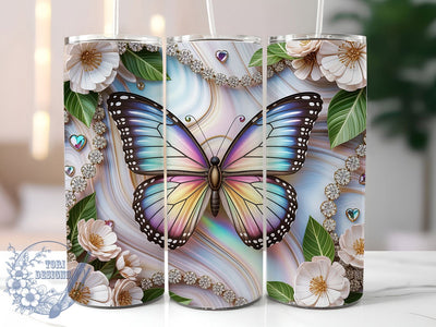 White 3D Floral Butterfly 20oz Tumbler, 3D Floral Cup Wrap, Elegant Butterfly Design, Sublimation Tumbler Wrap, 20Oz Tumbler Design, Artistic Floral Cup, Stylish Butterfly Wrap Sublimation ToriDesigns 