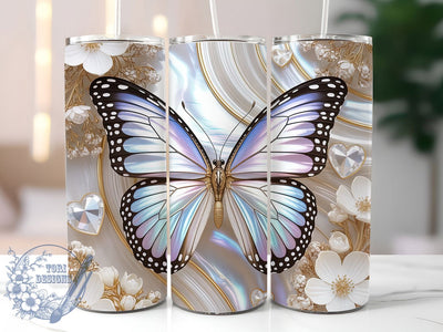 White 3D Floral Butterfly 20oz Tumbler, 3D Floral Cup Wrap, Elegant Butterfly Design, Sublimation Tumbler Wrap, 20Oz Tumbler Design, Artistic Floral Cup, Stylish Butterfly Wrap Sublimation ToriDesigns 
