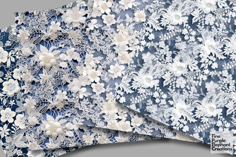 White and Blue Lace Digital Paper | Wedding Scrapbook Digital Pattern Fine Purple Elephant Creations 