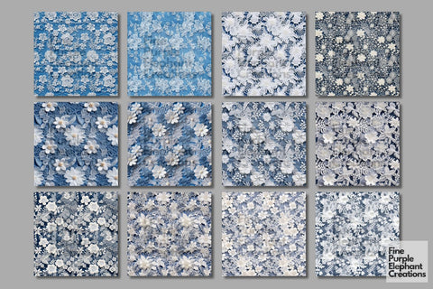 White and Blue Lace Digital Paper | Wedding Scrapbook Digital Pattern Fine Purple Elephant Creations 