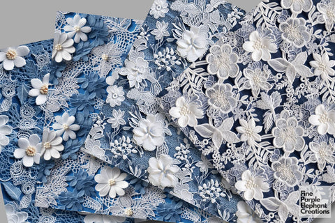 White and Blue Lace Digital Paper | Wedding Scrapbook Digital Pattern Fine Purple Elephant Creations 