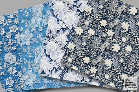 White and Blue Lace Digital Paper | Wedding Scrapbook Digital Pattern Fine Purple Elephant Creations 