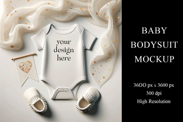 White Baby Bodysuit Mockup | Gender Neutral Baby Romper Mock Mock Up Photo BijouBay 
