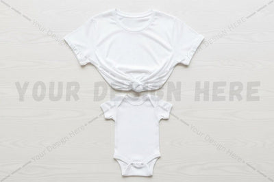 White baby clothing set - t-shirt and onesie Mock Up Photo Regulrcrative 