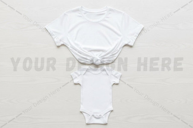 White baby clothing set - t-shirt and onesie Mock Up Photo Regulrcrative 