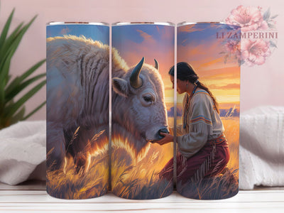 White Bison Indigenous Woman Tumbler Wrap, Indigenous Woman, Tribal Style, Ethnic Art, Boho Theme, Tumbler Wrap, Sublimation Design Sublimation Li Zamperini 
