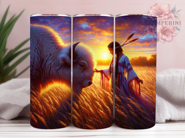 White Bison Indigenous Woman Tumbler Wrap, Indigenous Woman, Tribal Style, Ethnic Art, Boho Theme, Tumbler Wrap, Sublimation Design Sublimation Li Zamperini 