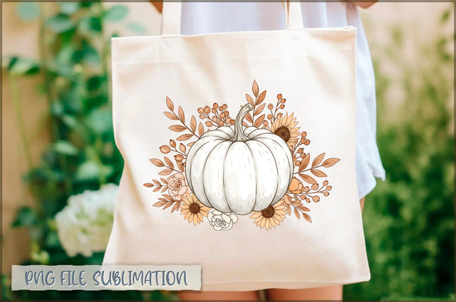 White Boho Pumpkin Fall Tote Bag Sublimation Shetara Begum 