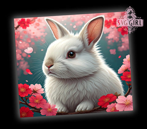 White Bunny 20oz Tumbler Wrap, Easter Tumbler, White Bunny Design, Spring Floral Wrap, 20oz Tumbler, Easter Decor, Bunny Lover Gift, Sublimation Drinkware Sublimation SvggirlplusArt 