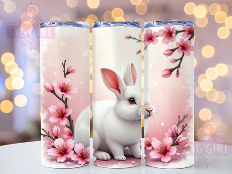 White Bunny 20oz Tumbler Wrap, Easter Tumbler, White Bunny Design, Spring Floral Wrap, 20oz Tumbler, Easter Decor, Bunny Lover Gift, Sublimation Drinkware Sublimation SvggirlplusArt 