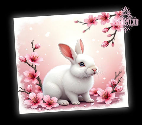 White Bunny 20oz Tumbler Wrap, Easter Tumbler, White Bunny Design, Spring Floral Wrap, 20oz Tumbler, Easter Decor, Bunny Lover Gift, Sublimation Drinkware Sublimation SvggirlplusArt 