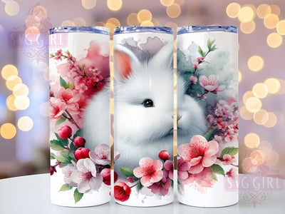 White Bunny 20oz Tumbler Wrap, Easter Tumbler, White Bunny Design, Spring Floral Wrap, 20oz Tumbler, Easter Decor, Bunny Lover Gift, Sublimation Drinkware Sublimation SvggirlplusArt 