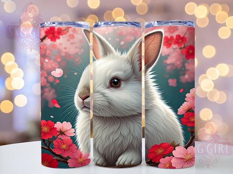 White Bunny 20oz Tumbler Wrap, Easter Tumbler, White Bunny Design, Spring Floral Wrap, 20oz Tumbler, Easter Decor, Bunny Lover Gift, Sublimation Drinkware Sublimation SvggirlplusArt 