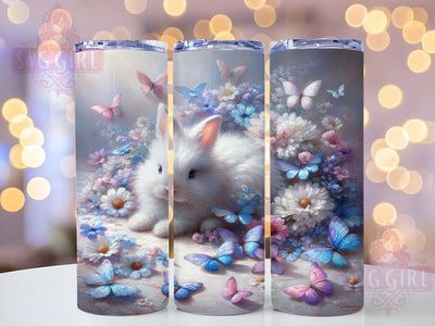 White Bunny Floral 20oz Tumbler, Butterfly Floral, 20oz Tumbler Wrap, Sublimation PNG, Cute Easter, Spring Cup Design, Holiday Gift Sublimation SvggirlplusArt 