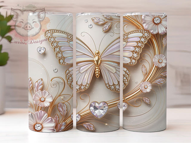 White Butterfly Minimalist Nature 20oz Tumbler, Elegant Design, Floral Accent, Minimalist Style, Nature Inspired, 20oz Tumbler Wrap, Sublimation PNG Sublimation Lara' s Designs 