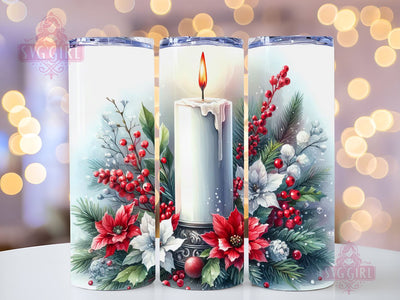 White Candle, Christmas Candle 20oz Tumbler Wrap PNG Digital File For Sublimation Sublimation SvggirlplusArt 