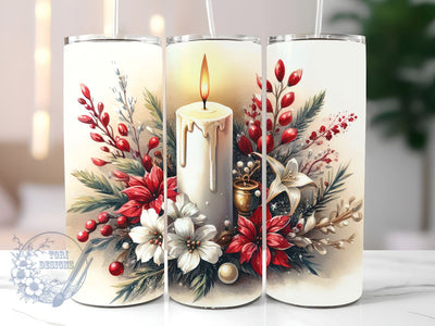 White candle surrounded by red and white flowers Tumbler, unique tumbler, tumbler brand, high-quality tumbler, durable tumbler, leak-proof tumbler, portable tumbler Sublimation ToriDesigns 