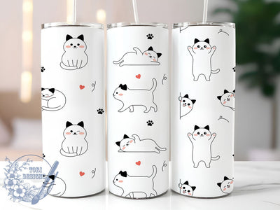 White Cat Face Pattern 20oz Tumbler, White Theme, Cat Face Motif, Pattern Design, Minimalist Style, Cute Charm, Skinny Tumbler, Sublimation PNG Sublimation ToriDesigns 