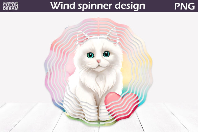 White Cat Wind Spinner | Cute Cat Wind Spinner Sublimation WatercolorColorDream 