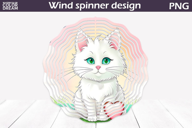 White Cat Wind Spinner | Cute Cat Wind Spinner Sublimation WatercolorColorDream 