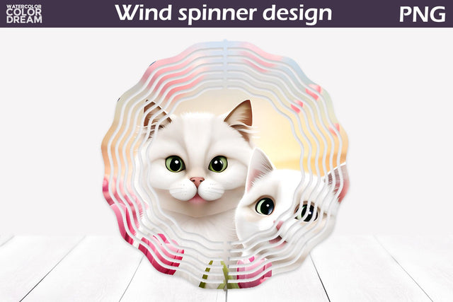 White Cats Wind Spinner | Cute Cat Wind Spinner Sublimation WatercolorColorDream 