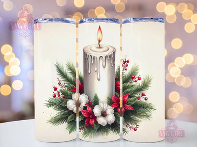 White Christmas Candles Tumbler Wrap, 20 Oz Skinny Sublimation Tumbler PNG Christmas Winter Scene Digital File Download Sublimation SvggirlplusArt 