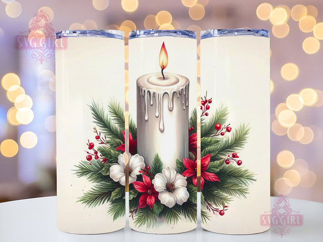 White Christmas Candles Tumbler Wrap, 20 Oz Skinny Sublimation Tumbler PNG Christmas Winter Scene Digital File Download Sublimation SvggirlplusArt 