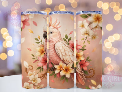 White Cockatoo Tropical Wildlife 20oz Tumbler, Tropical Bird, Pink Crest, Exotic Wildlife, Feather Detail, Skinny Tumbler, Sublimation PNG Sublimation SvggirlplusArt 