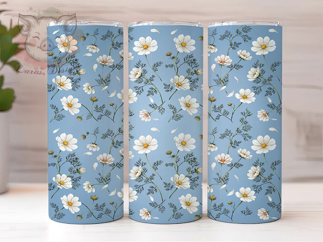 White Cosmos Elegant Bloom 20oz Tumbler, Golden Center, Delicate Petals, Floral Garden, Elegant Bloom, Skinny Tumbler, Sublimation PNG Sublimation Lara' s Designs 