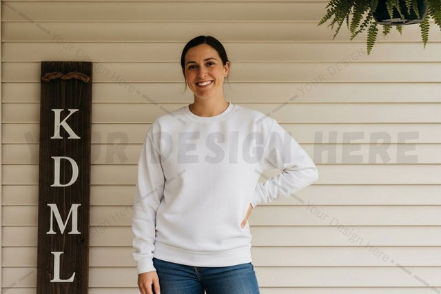 White crew neck long sleeve t-shirt Mock Up Photo Designangry 