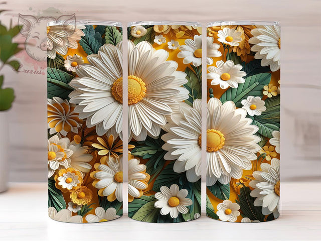 White Daisy Floral 3D Tumbler Wrap, Floral Tumbler Wrap, 3D Flower Design, Seamless Daisy Print, Botanical Tumbler Mug, Spring Bloom Cup, Sublimation Tumbler Wrap Sublimation Lara' s Designs 