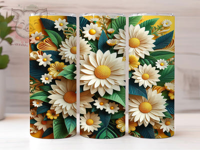 White Daisy Floral 3D Tumbler Wrap, Floral Tumbler Wrap, 3D Flower Design, Seamless Daisy Print, Botanical Tumbler Mug, Spring Bloom Cup, Sublimation Tumbler Wrap Sublimation Lara' s Designs 