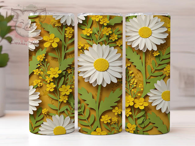 White Daisy Floral 3D Tumbler Wrap, Floral Tumbler Wrap, 3D Flower Design, Seamless Daisy Print, Botanical Tumbler Mug, Spring Bloom Cup, Sublimation Tumbler Wrap Sublimation Lara' s Designs 