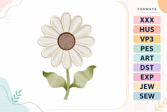 White Daisy Floral Embroidery Design Embroidery/Applique DESIGNS sg embroidery 