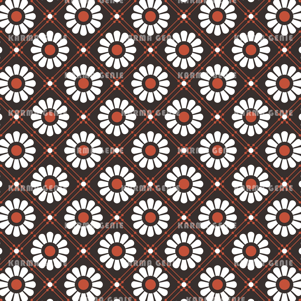 Diamond Check Pattern White Daisy Flowers Retro Modern Diamond Check Pattern Digital Paper ...