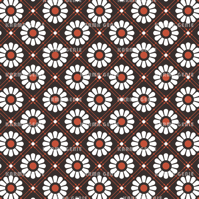 White Daisy Flowers Retro Modern Diamond Check Pattern Digital Paper Digital Pattern Karma Genie Graphics 