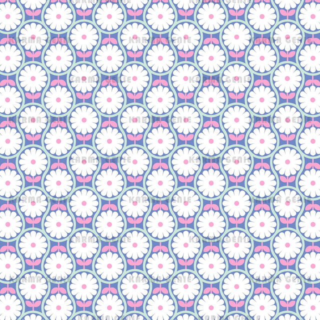 White Daisy Flowers Retro Modern Floral Pattern Digital Paper Digital Pattern Karma Genie Graphics 