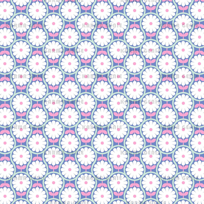 White Daisy Flowers Retro Modern Floral Pattern Digital Paper Digital Pattern Karma Genie Graphics 