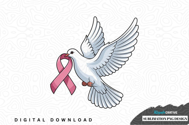 White dove with pink ribbon sublimation png design Sublimation Regulrcrative 