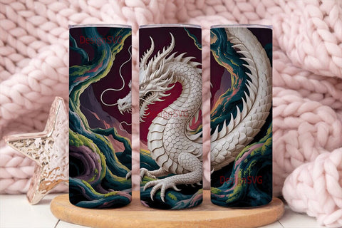 White Dragon 20oz Tumbler Wrap Sublimation DesignSVG 