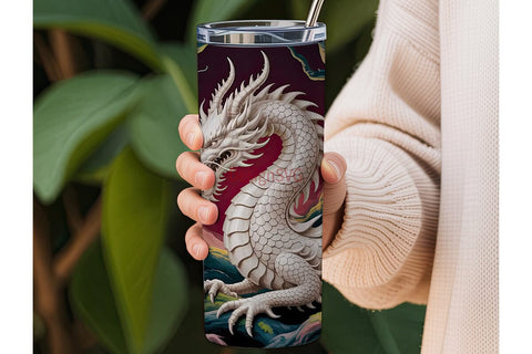 White Dragon 20oz Tumbler Wrap Sublimation DesignSVG 