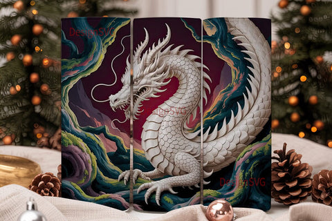 White Dragon 20oz Tumbler Wrap Sublimation DesignSVG 