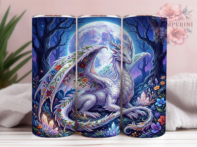 White Dragon Fantasy 20oz Tumbler, Dragon Motif, Fantasy Theme, White Design, Mystical Style, Whimsical Charm, 20oz Wrap, Sublimation Tumbler Sublimation Li Zamperini 