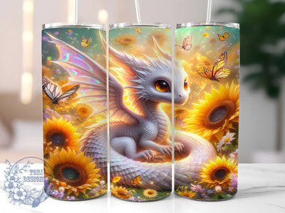 White Floral Fantasy Dragon Tumbler, Floral Wrap, Dragon Tumbler, 20Oz Tumbler, Sublimation Design, Mythical Creature, Elegant Fantasy Sublimation ToriDesigns 