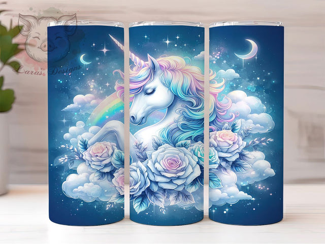 White Floral Unicorn Fantasy Tumbler Wrap, Floral Horse Wrap, Fantasy Unicorn Cup, Magical Horse Tumbler, Elegant Unicorn Design, Floral Fantasy Tumbler, Whimsical Horse Wrap Sublimation Lara' s Designs 