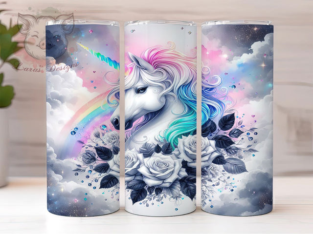 White Floral Unicorn Fantasy Tumbler Wrap, Floral Horse Wrap, Fantasy Unicorn Cup, Magical Horse Tumbler, Elegant Unicorn Design, Floral Fantasy Tumbler, Whimsical Horse Wrap Sublimation Lara' s Designs 