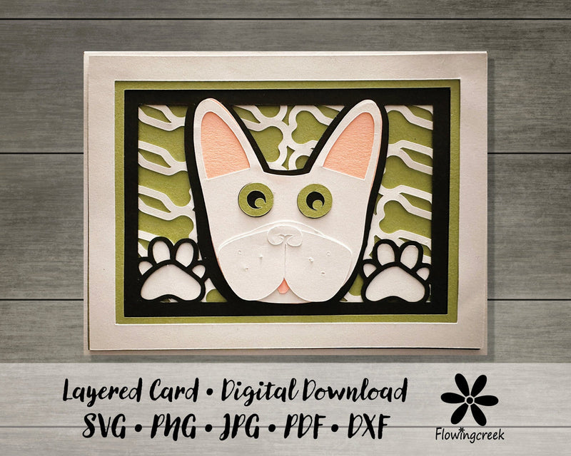 White French Bulldog 3D Layered Greeting Card SVG Cut File for All Occasions, Birthday, Thank You, Note Card 3D Paper Flowingcreek 
