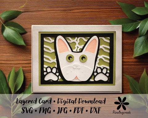 White French Bulldog 3D Layered Greeting Card SVG Cut File for All Occasions, Birthday, Thank You, Note Card 3D Paper Flowingcreek 