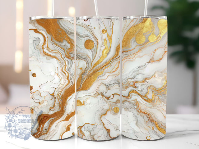 White Gold Abstract Tumbler, Alcohol Ink 20oz Skinny Tumbler Sublimation, color gradient tumbler, modern art tumbler, contemporary art tumbler, vibrant tumbler, colorful tumb Sublimation ToriDesigns 
